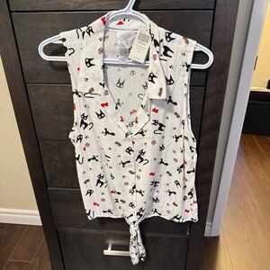 Kiki's Delivery Servicr Cat Print Sleeveless Top - White